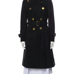 Coach 1941 Black Shearling Fur Trench Coat with Gold Buttons